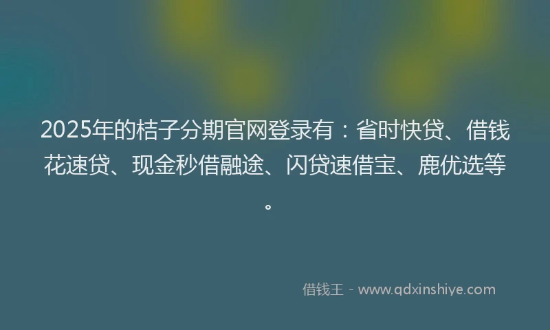 2025年的桔子分期官网登录有：省时快贷、借钱花速贷、现金秒借融途、闪贷速借宝、鹿优选等。