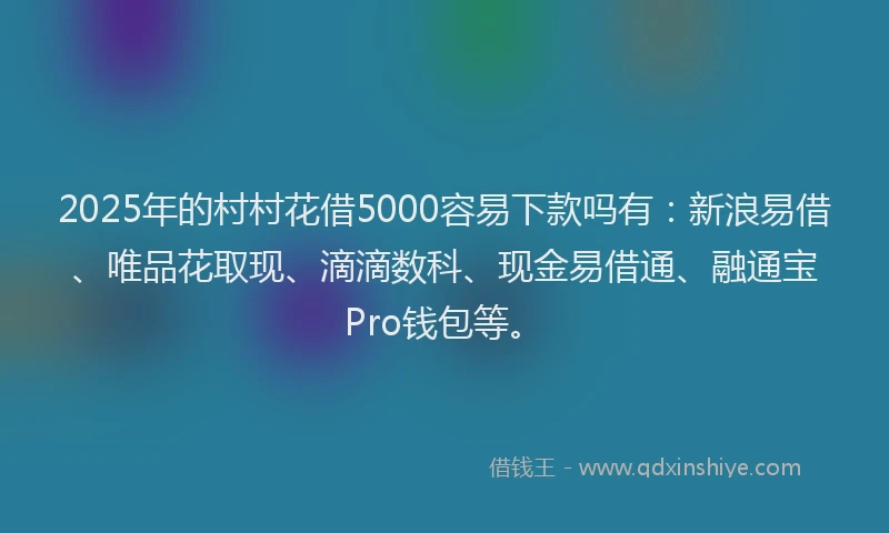 2025年的村村花借5000容易下款吗有：新浪易借、唯品花取现、滴滴数科、现金易借通、融通宝Pro钱包等。