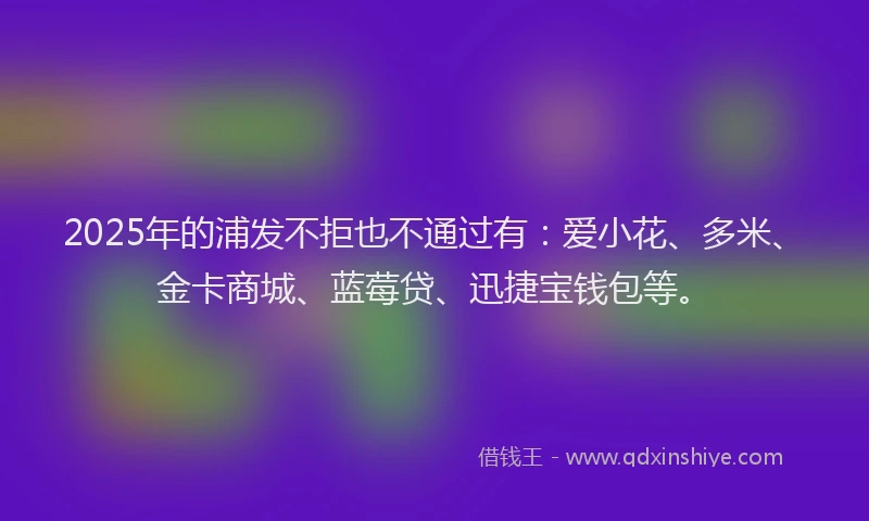 2025年的浦发不拒也不通过有：爱小花、多米、金卡商城、蓝莓贷、迅捷宝钱包等。
