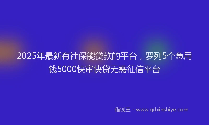 2025年最新有社保能贷款的平台，罗列5个急用钱5000快审快贷无需征信平台