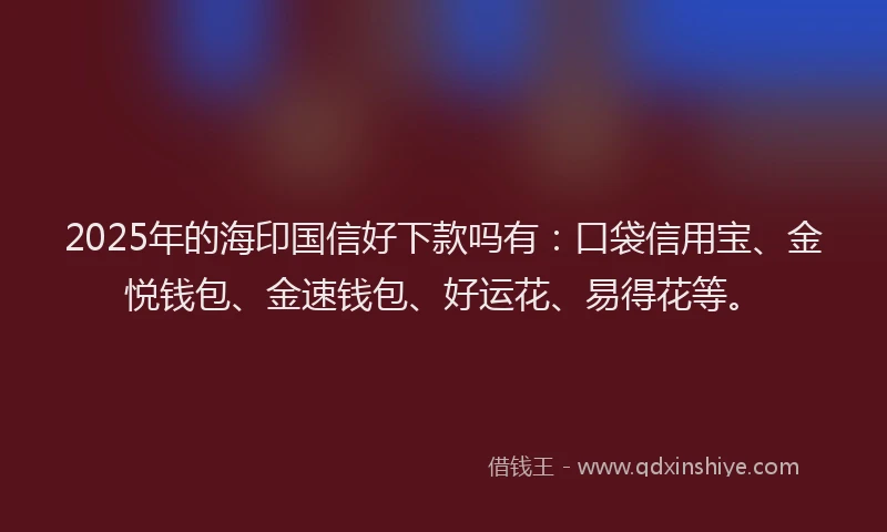2025年的海印国信好下款吗有:口袋信用宝、金悦钱包、金速钱包、好运花、易得花等。