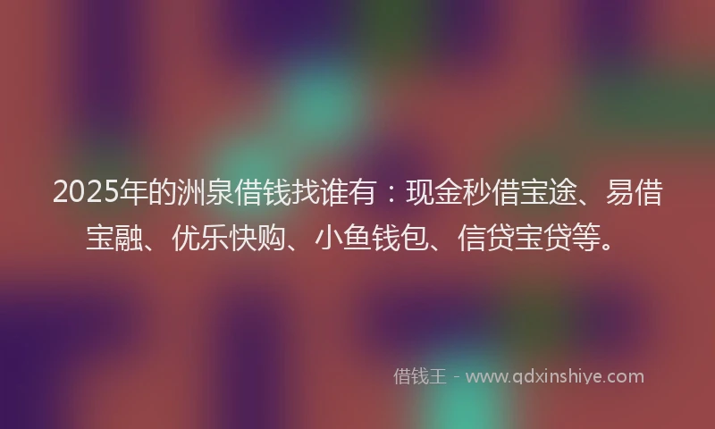 2025年的洲泉借钱找谁有：现金秒借宝途、易借宝融、优乐快购、小鱼钱包、信贷宝贷等。