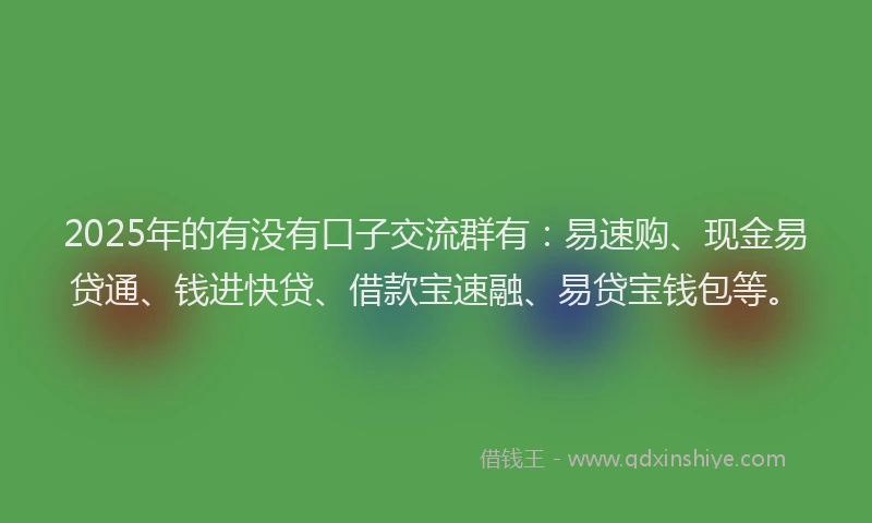 2025年的有没有口子交流群有：易速购、现金易贷通、钱进快贷、借款宝速融、易贷宝钱包等。
