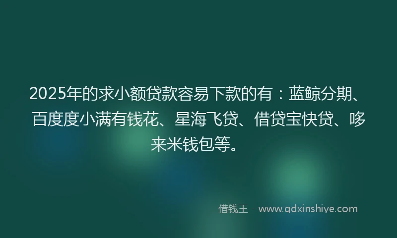2025年的求小额贷款容易下款的有：蓝鲸分期、百度度小满有钱花、星海飞贷、借贷宝快贷、哆来米钱包等。