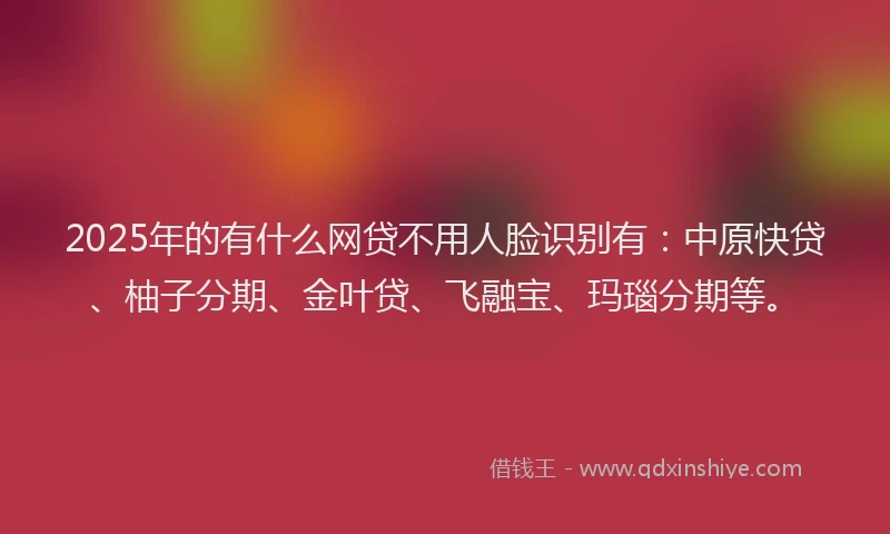 2025年的有什么网贷不用人脸识别有：中原快贷、柚子分期、金叶贷、飞融宝、玛瑙分期等。