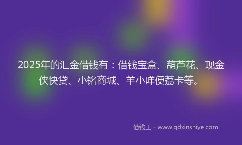 2025年的汇金借钱有:借钱宝盒、葫芦花、现金侠快贷、小铭商城、羊小咩便荔卡等。