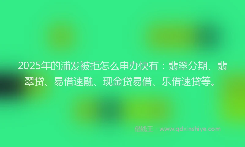 2025年的浦发被拒怎么申办快有：翡翠分期、翡翠贷、易借速融、现金贷易借、乐借速贷等。