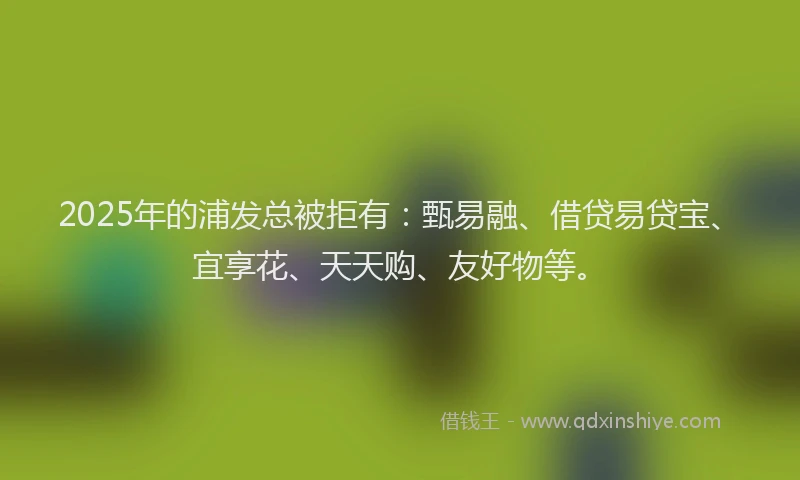 2025年的浦发总被拒有：甄易融、借贷易贷宝、宜享花、天天购、友好物等。