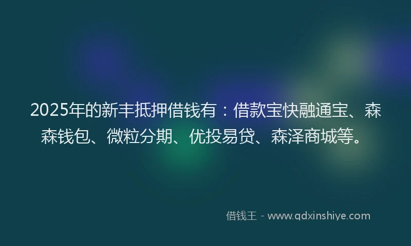 2025年的新丰抵押借钱有：借款宝快融通宝、森森钱包、微粒分期、优投易贷、森泽商城等。