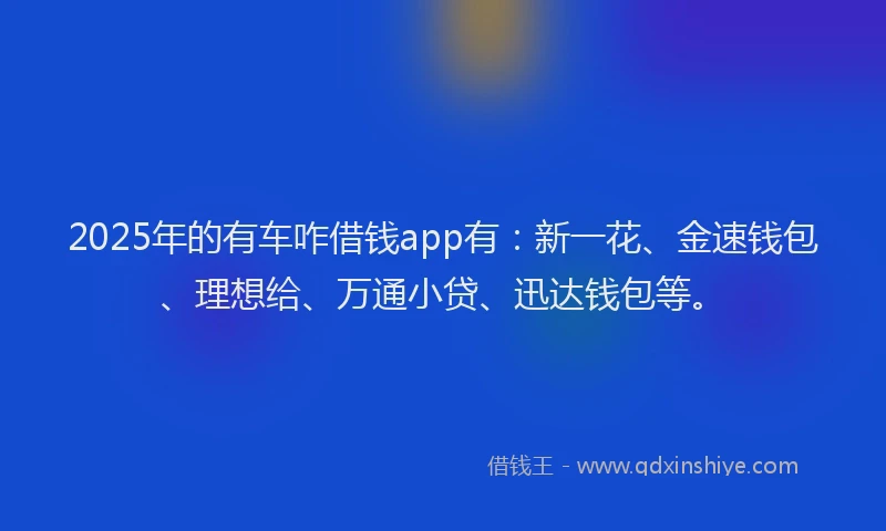 2025年的有车咋借钱app有：新一花、金速钱包、理想给、万通小贷、迅达钱包等。