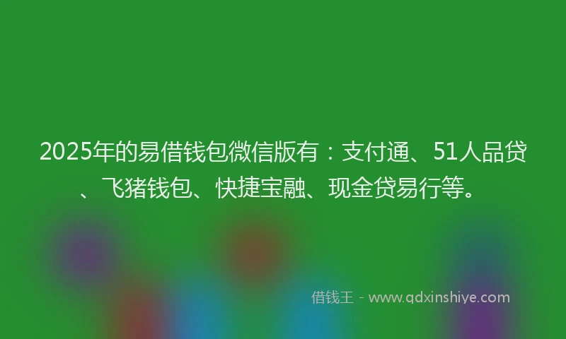 2025年的易借钱包微信版有：支付通、51人品贷、飞猪钱包、快捷宝融、现金贷易行等。