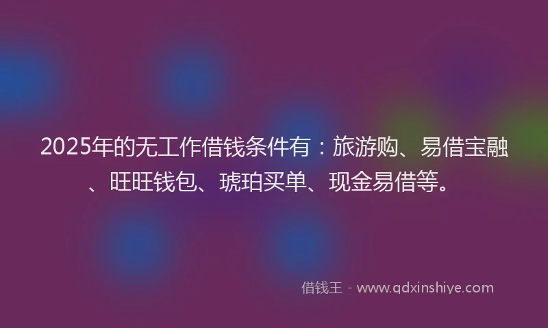 2025年的无工作借钱条件有：旅游购、易借宝融、旺旺钱包、琥珀买单、现金易借等。