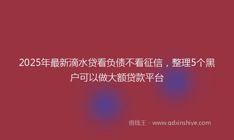 2025年最新滴水贷看负债不看征信，整理5个黑户可以做大额贷款平台