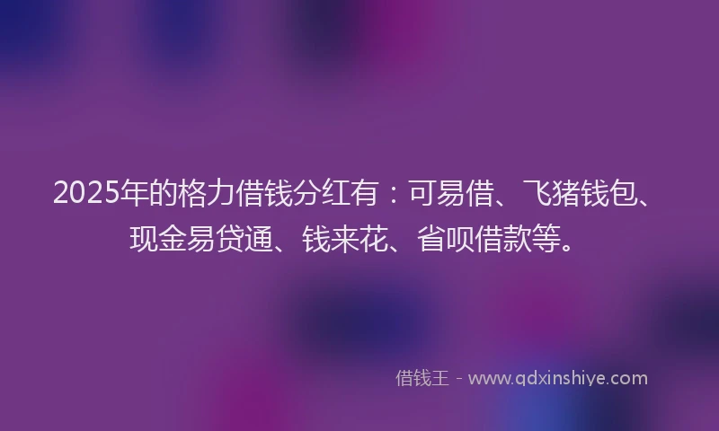 2025年的格力借钱分红有：可易借、飞猪钱包、现金易贷通、钱来花、省呗借款等。