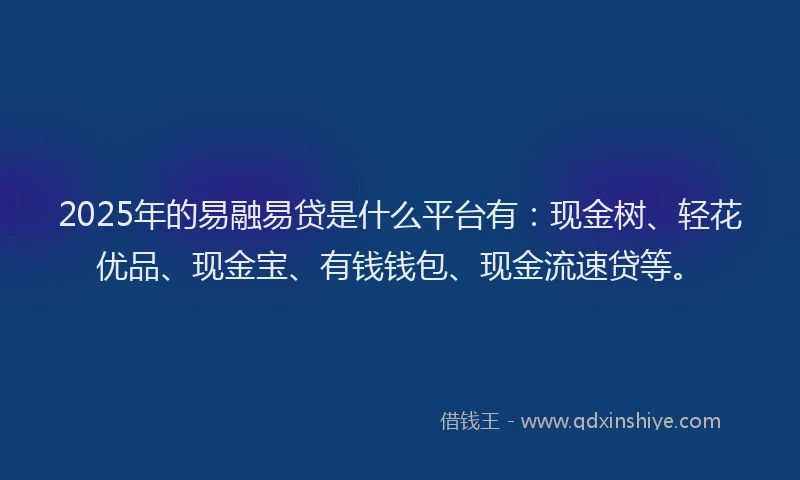 2025年的易融易贷是什么平台有：现金树、轻花优品、现金宝、有钱钱包、现金流速贷等。