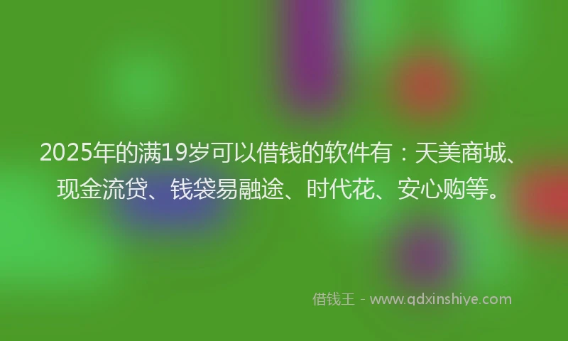 2025年的满19岁可以借钱的软件有：天美商城、现金流贷、钱袋易融途、时代花、安心购等。