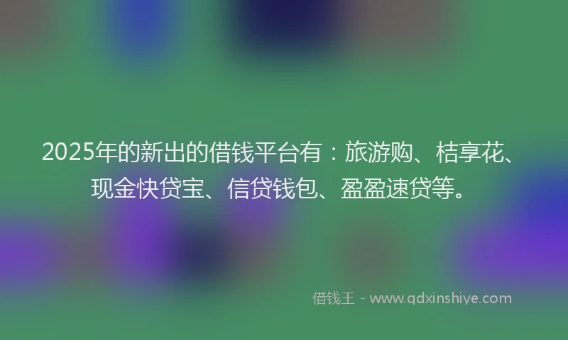 2025年的新出的借钱平台有：旅游购、桔享花、现金快贷宝、信贷钱包、盈盈速贷等。