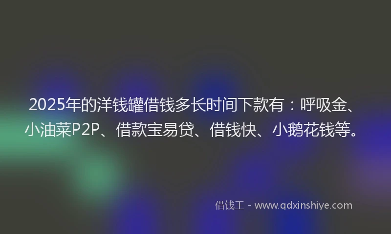 2025年的洋钱罐借钱多长时间下款有：呼吸金、小油菜P2P、借款宝易贷、借钱快、小鹅花钱等。