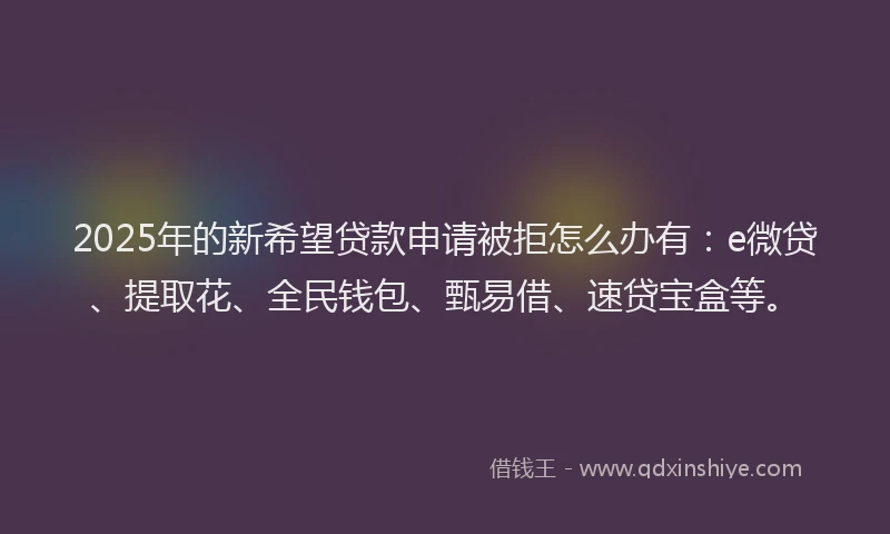 2025年的新希望贷款申请被拒怎么办有：e微贷、提取花、全民钱包、甄易借、速贷宝盒等。