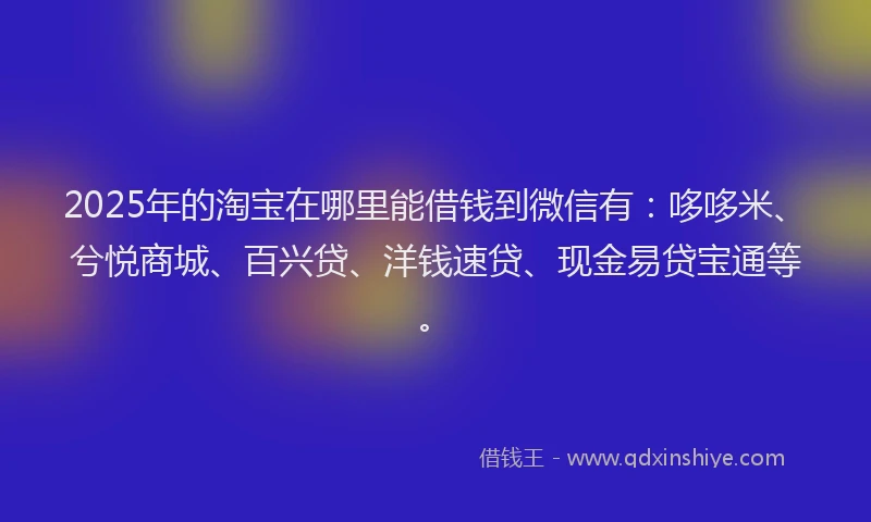2025年的淘宝在哪里能借钱到微信有：哆哆米、兮悦商城、百兴贷、洋钱速贷、现金易贷宝通等。