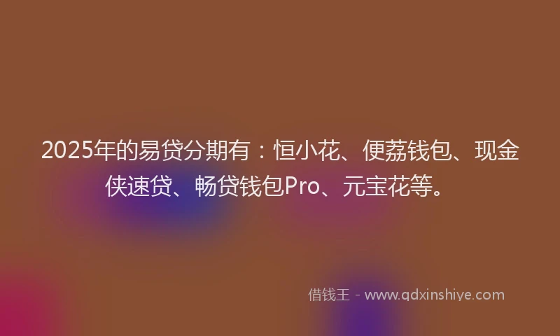 2025年的易贷分期有：恒小花、便荔钱包、现金侠速贷、畅贷钱包Pro、元宝花等。