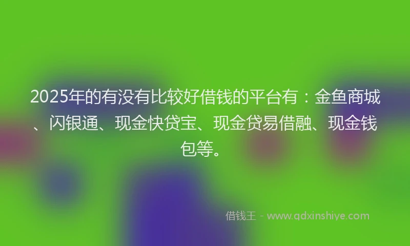 2025年的有没有比较好借钱的平台有：金鱼商城、闪银通、现金快贷宝、现金贷易借融、现金钱包等。