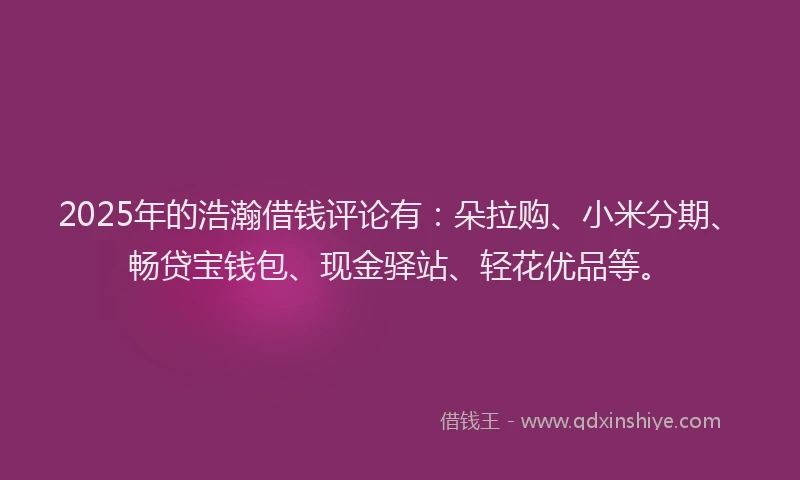 2025年的浩瀚借钱评论有：朵拉购、小米分期、畅贷宝钱包、现金驿站、轻花优品等。
