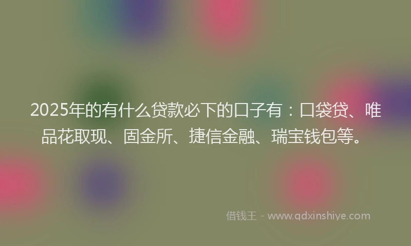 2025年的有什么贷款必下的口子有：口袋贷、唯品花取现、固金所、捷信金融、瑞宝钱包等。