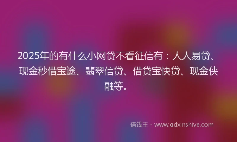 2025年的有什么小网贷不看征信有：人人易贷、现金秒借宝途、翡翠信贷、借贷宝快贷、现金侠融等。