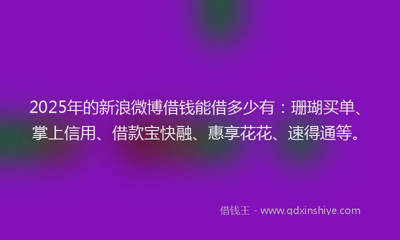 2025年的新浪微博借钱能借多少有：珊瑚买单、掌上信用、借款宝快融、惠享花花、速得通等。