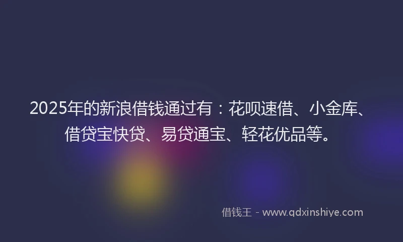2025年的新浪借钱通过有：花呗速借、小金库、借贷宝快贷、易贷通宝、轻花优品等。