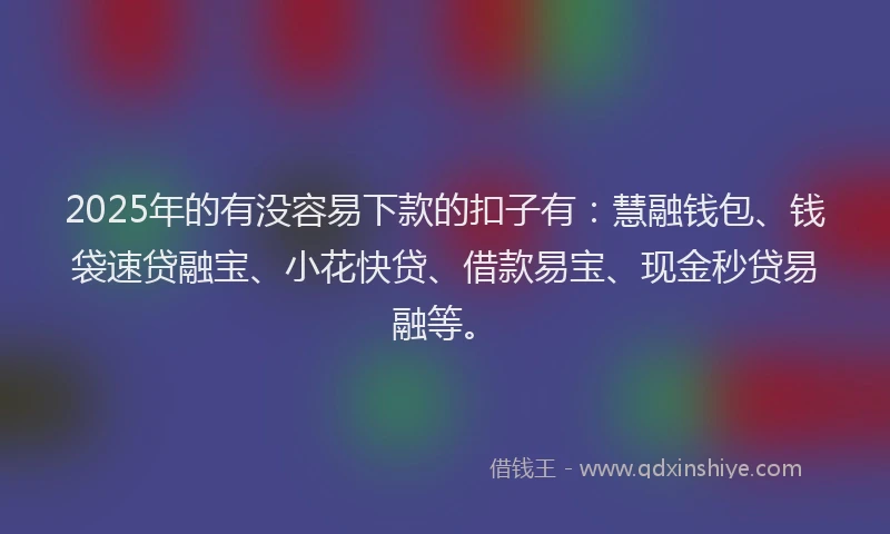 2025年的有没容易下款的扣子有:慧融钱包、钱袋速贷融宝、小花快贷、借款易宝、现金秒贷易融等。