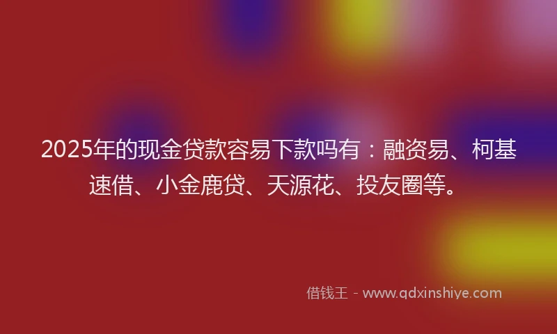 2025年的现金贷款容易下款吗有：融资易、柯基速借、小金鹿贷、天源花、投友圈等。