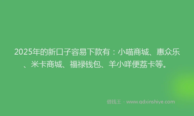 2025年的新口子容易下款有：小喵商城、惠众乐、米卡商城、福禄钱包、羊小咩便荔卡等。