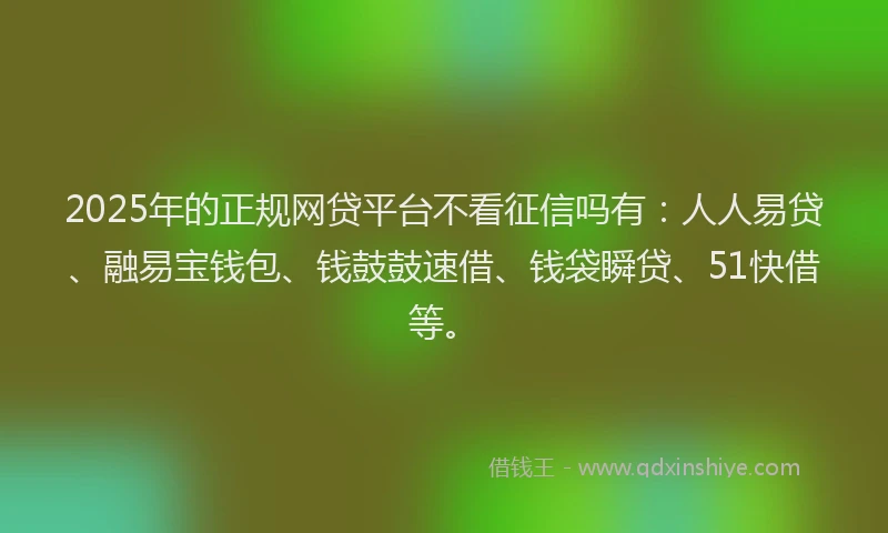 2025年的正规网贷平台不看征信吗有：人人易贷、融易宝钱包、钱鼓鼓速借、钱袋瞬贷、51快借等。