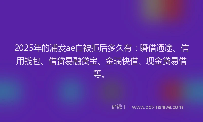 2025年的浦发ae白被拒后多久有：瞬借通途、信用钱包、借贷易融贷宝、金瑞快借、现金贷易借等。