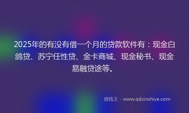 2025年的有没有借一个月的贷款软件有：现金白鸽贷、苏宁任性贷、金卡商城、现金秘书、现金易融贷途等。