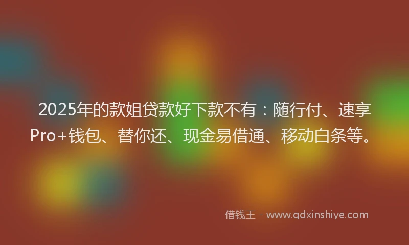 2025年的款姐贷款好下款不有：随行付、速享Pro+钱包、替你还、现金易借通、移动白条等。