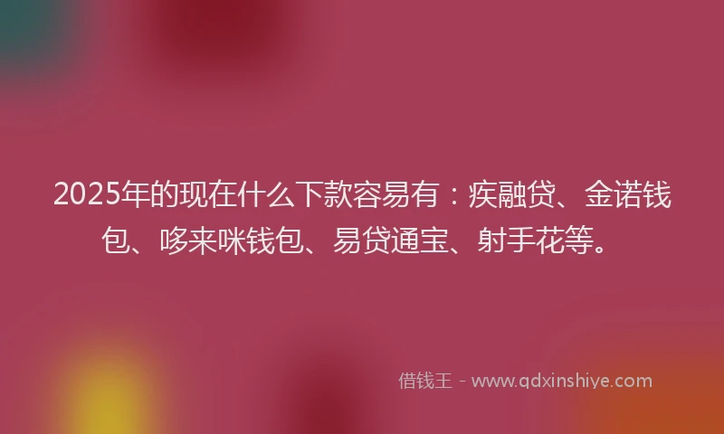 2025年的现在什么下款容易有：疾融贷、金诺钱包、哆来咪钱包、易贷通宝、射手花等。