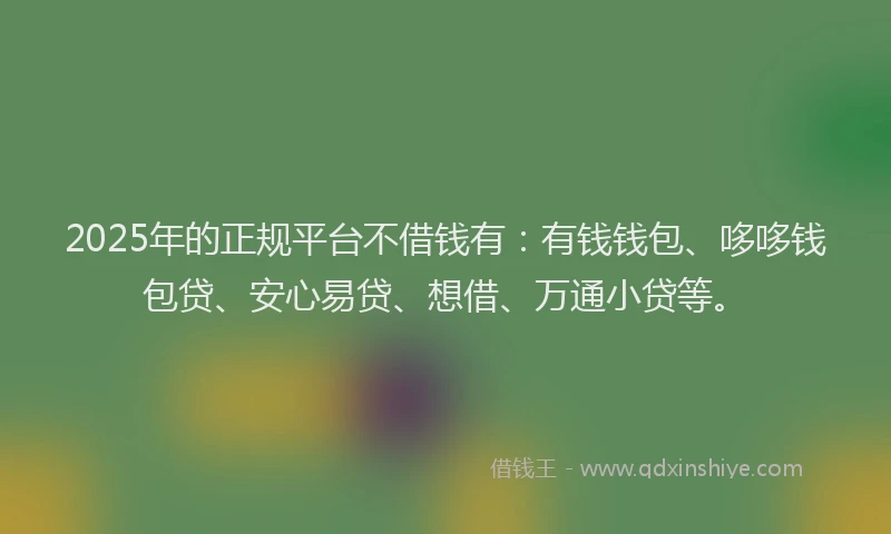 2025年的正规平台不借钱有：有钱钱包、哆哆钱包贷、安心易贷、想借、万通小贷等。