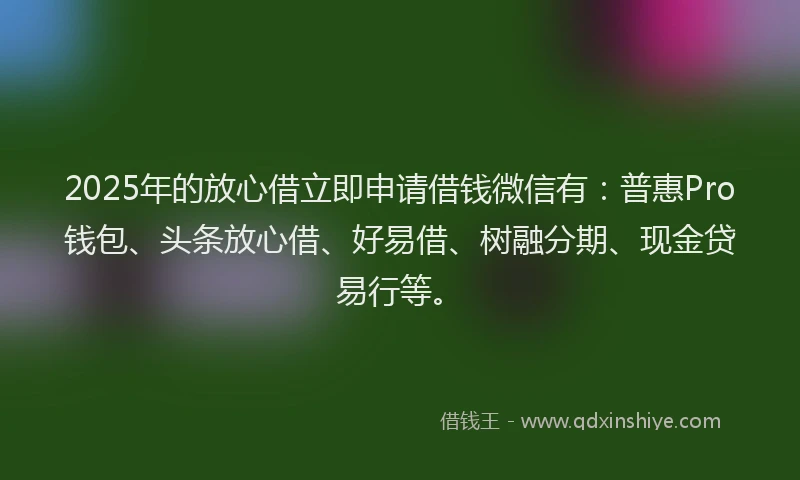 2025年的放心借立即申请借钱微信有：普惠Pro钱包、头条放心借、好易借、树融分期、现金贷易行等。