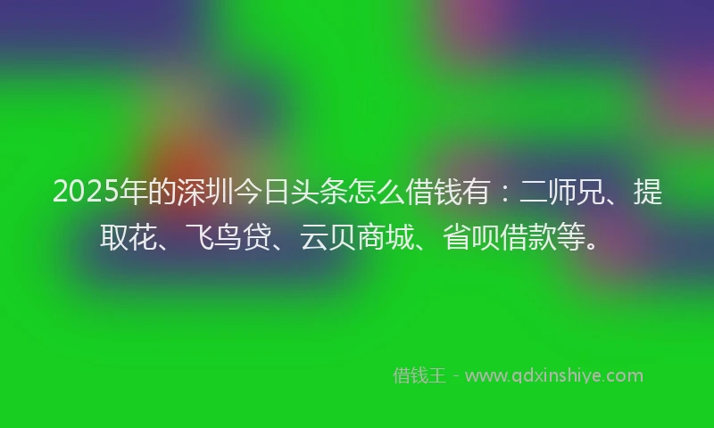 2025年的深圳今日头条怎么借钱有：二师兄、提取花、飞鸟贷、云贝商城、省呗借款等。