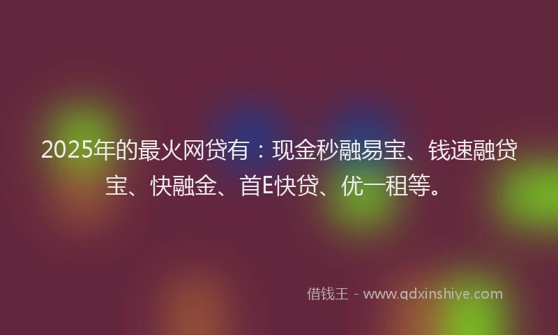 2025年的最火网贷有：现金秒融易宝、钱速融贷宝、快融金、首E快贷、优一租等。
