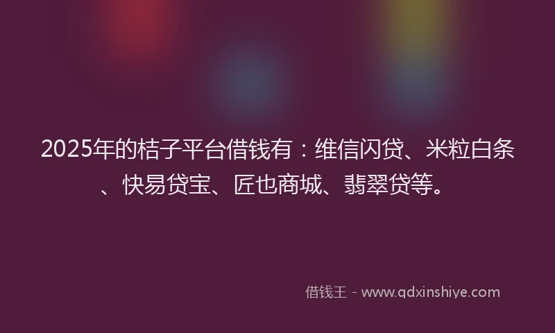 2025年的桔子平台借钱有：维信闪贷、米粒白条、快易贷宝、匠也商城、翡翠贷等。