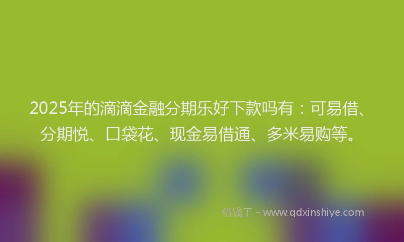 2025年的滴滴金融分期乐好下款吗有：可易借、分期悦、口袋花、现金易借通、多米易购等。