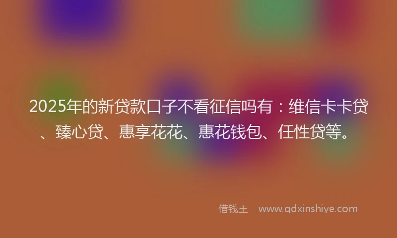 2025年的新贷款口子不看征信吗有：维信卡卡贷、臻心贷、惠享花花、惠花钱包、任性贷等。