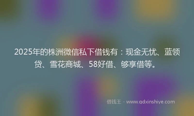 2025年的株洲微信私下借钱有：现金无忧、蓝领贷、雪花商城、58好借、够享借等。