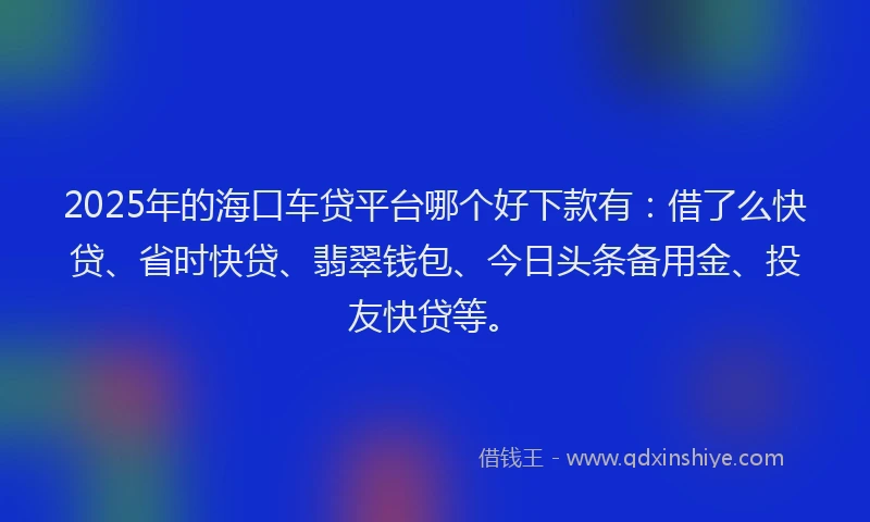 2025年的海口车贷平台哪个好下款有：借了么快贷、省时快贷、翡翠钱包、今日头条备用金、投友快贷等。