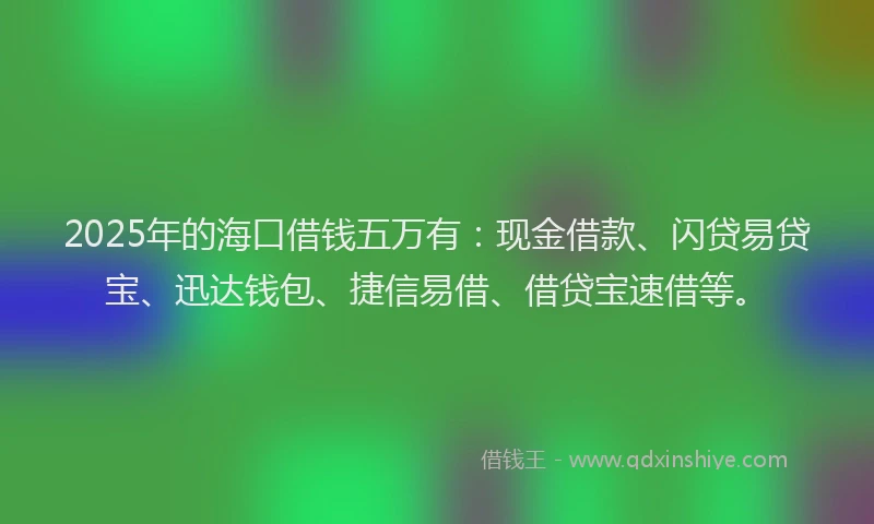 2025年的海口借钱五万有：现金借款、闪贷易贷宝、迅达钱包、捷信易借、借贷宝速借等。