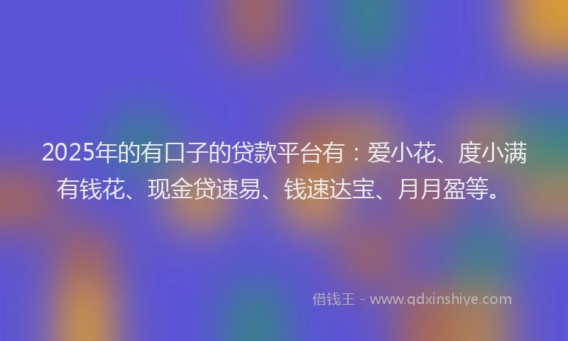 2025年的有口子的贷款平台有：爱小花、度小满有钱花、现金贷速易、钱速达宝、月月盈等。